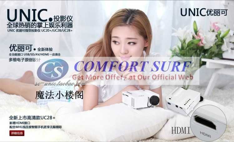 Original UNIC UC28+ 3rd Generation LED Projector with DIRECT VGA HDMI AND REMOTE CONTROL INCLUDED!